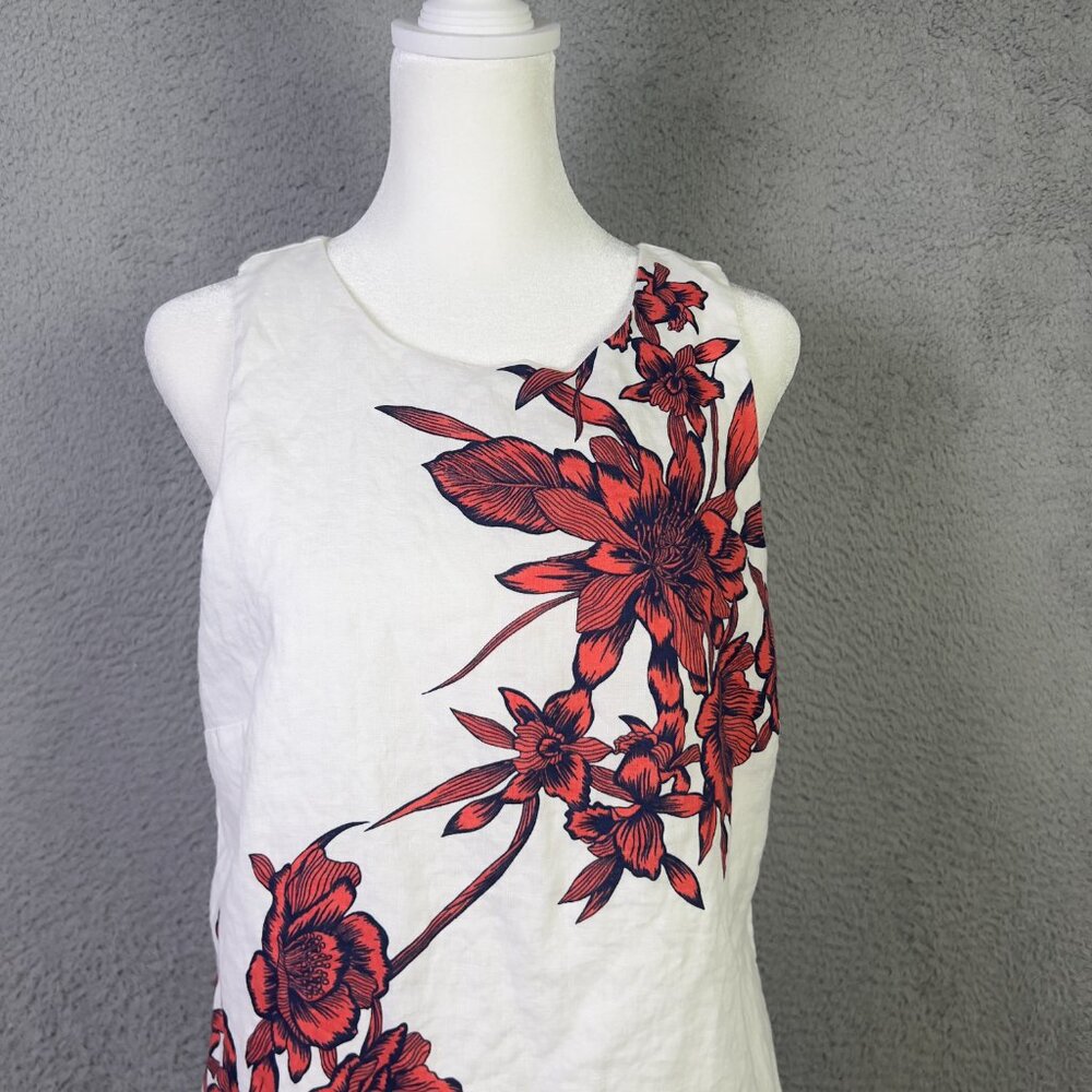 Tommy Bahama Lavatera Leis Linen Dress Women Small White Floral Sleeveless Beach - Picture 3 of 9